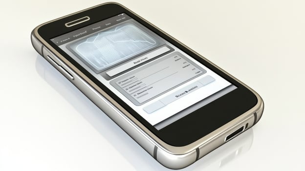 A cell phone with a screen showing a picture photo