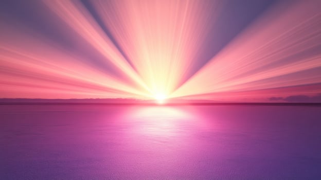 A purple sunset over a lake with bright beams photo