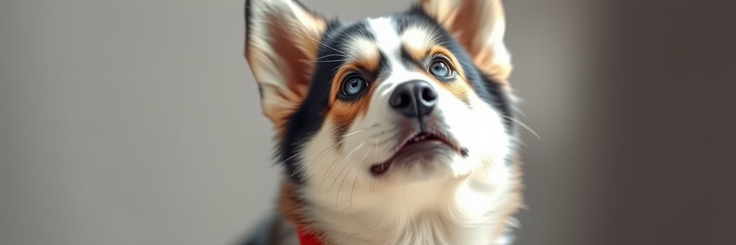 Clever dog looking up with curiosity in a cozy indoor setting during daylight photo