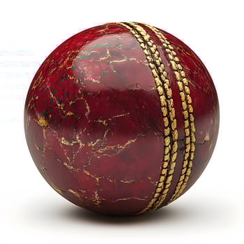 Worn cricket ball with visible stitching and marbled surface detail photo
