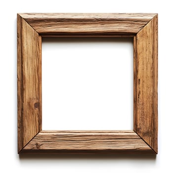 Rustic wooden picture frame with raw texture against white background photo