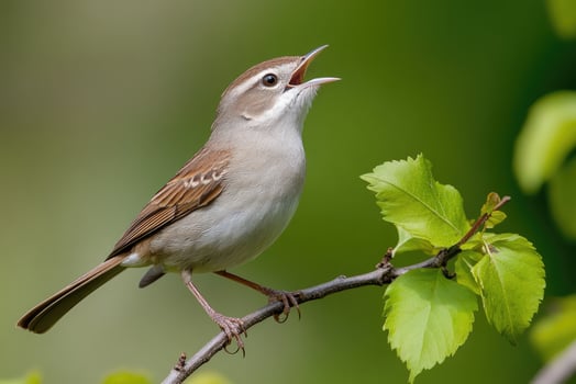 Clay-colored sparrow singing on a branch, wildlife photography photo
