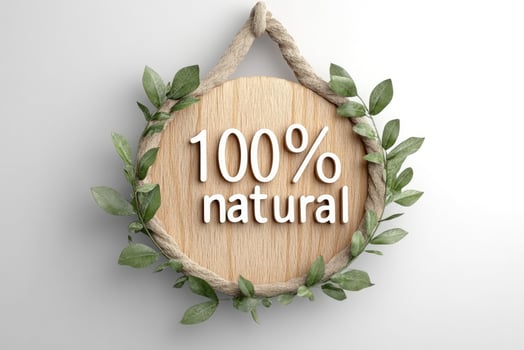 Wooden sign showing natural surrounded by green leaves.. photo