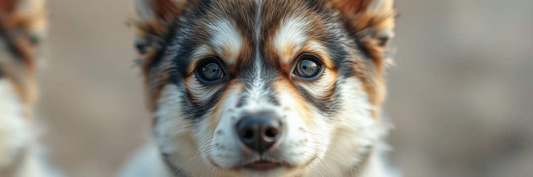 Cute puppies with striking eyes playfully engaging in a sunny outdoor setting photo