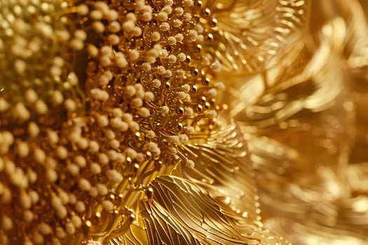 A close up of a gold flower with a lot of gold beads photo