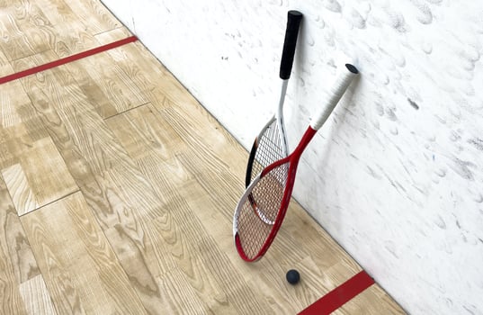 Squash Racket and Ball Sport Played by Two or Four Players. Court Floor and the Rockets photo