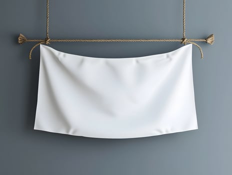 Blank white cloth hanging on a rope on a wall photo