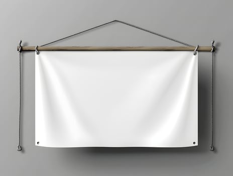 Blank white banner hanging on a wall photo