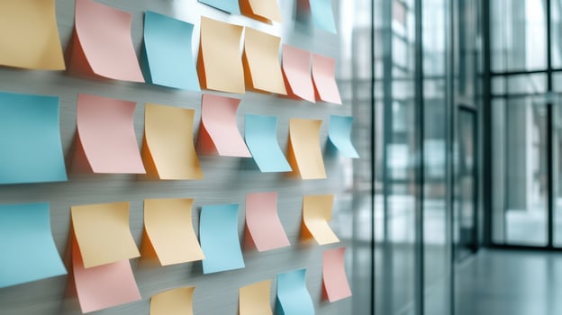 Post-it notes on the wall of an office photo