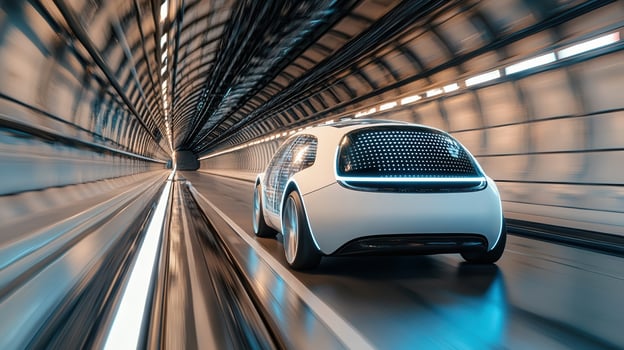 A car driving through a tunnel with a light trail photo