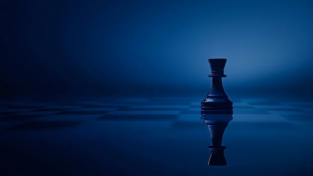 Strategic vision and leadership portrayed by chess rook piece on a reflective chessboard photo