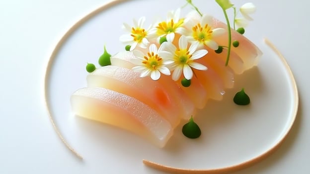 A white plate with a piece of sushi on it photo