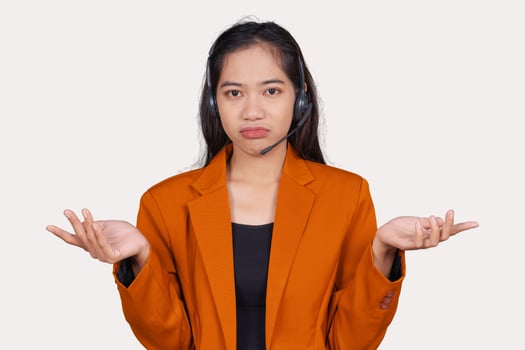 Young Girl Customer Service Representative Agent Disappointed Isolated Background photo