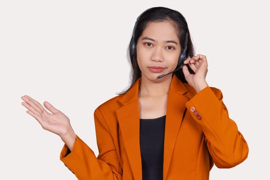 Young Female Customer Service Representative Agent Disappointed Isolated Background photo