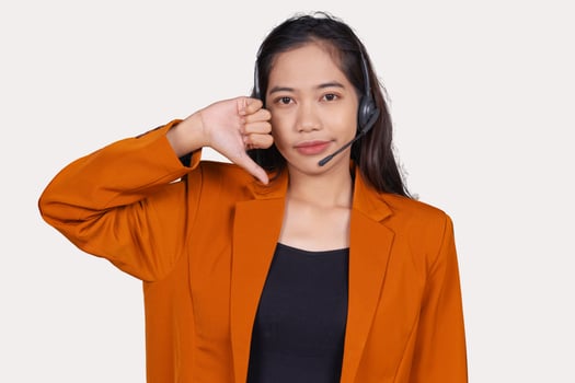 Young Female Customer Service Representative Agent Disappointed Isolated On White Background photo