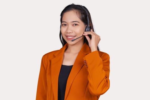 Young Woman Customer Service Representative Agent Smiling Isolated Background photo