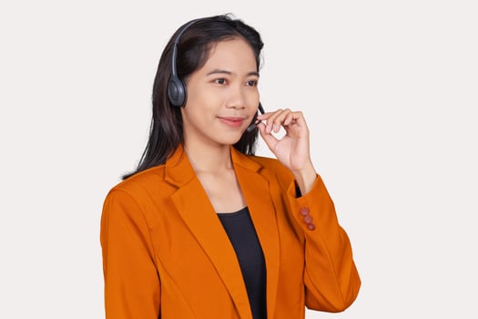Young Female Customer Service Representative Agent Smiling IsolatedBackground photo