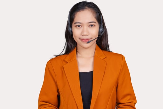 Young Female Customer Service Representative Agent Smiling Isolated On White Background photo