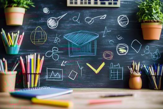 Graduation planning being drawn on blackboard in classroom photo