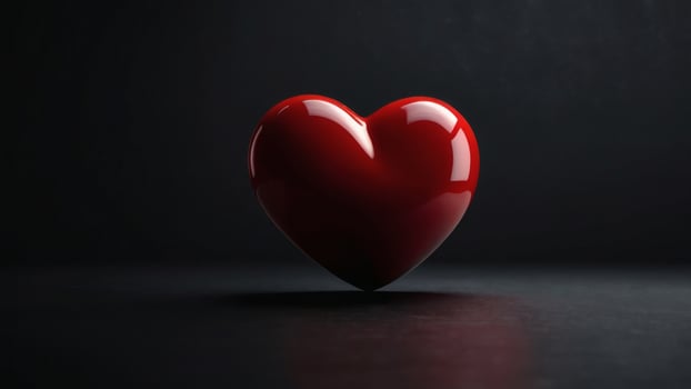Minimalist Glossy Red Heart in Center of Deep Black Background with Soft Spotlight for a Valentines Day Design photo