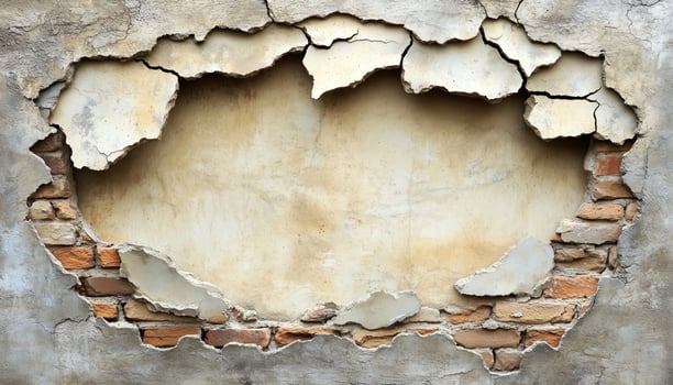 A hole in the wall with a brick photo
