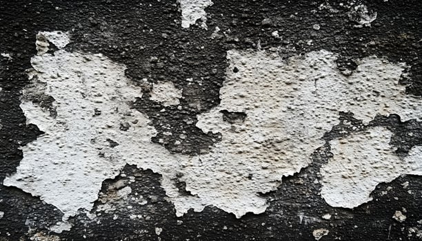 A black and white photo of a wall with peeling paint