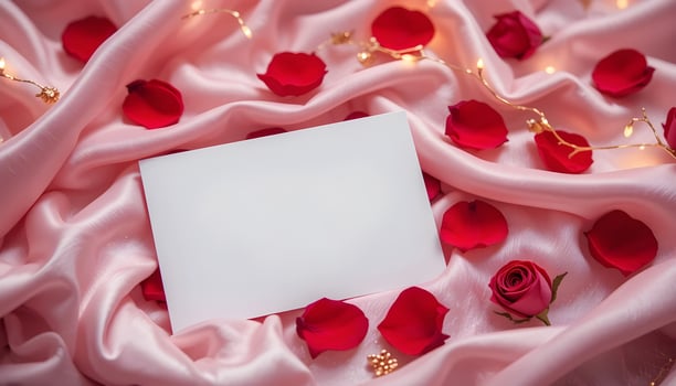 Luxurious Valentines Mockup with Soft Pink Silk Card photo