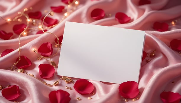 Luxurious Valentines Mockup with Pink Silk White Card photo