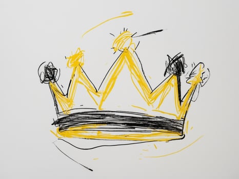 Single line black and yellow crayon doodle of kids crown. photo