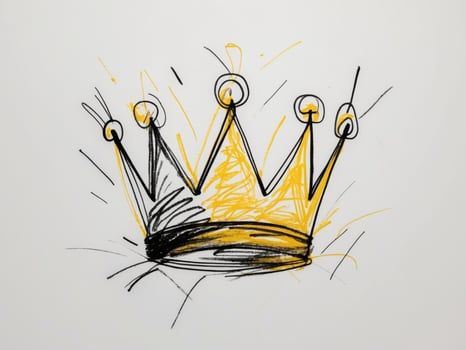 Single line black and yellow crayon doodle of kids crown photo