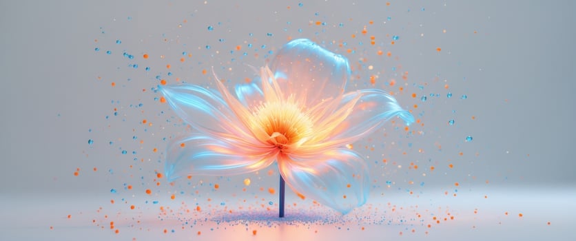 Glowing Abstract Flower with Blue and Orange Particles. photo