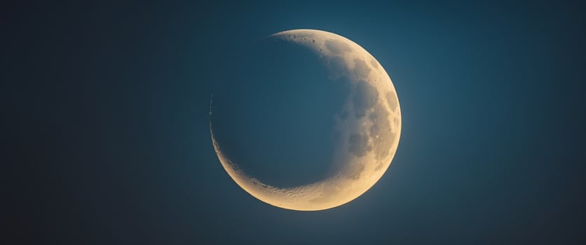Golden Crescent Moon on Dark Blue Textured Background photo