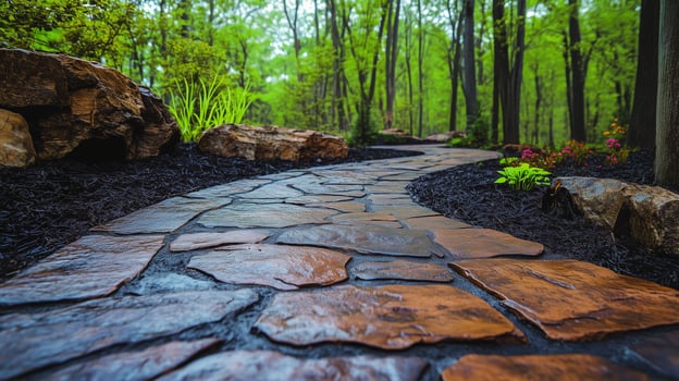 A stone pathway in the woods photo