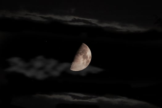Half moon on cloudy sky at night. photo