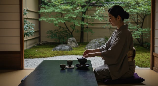 A calming image of a tea ceremony with traditional elements, inviting reflection and mindfulness. photo
