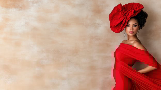 Beautiful african american woman in red dress and hat photo