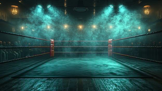 vibrant atmosphere captures excitement of boxing night spotlighted ring and smoky ambiance showcasing audience's anticipation and energy photo