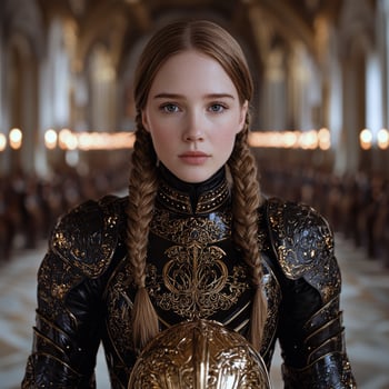 Portrait of a beautiful woman in ornate armor photo
