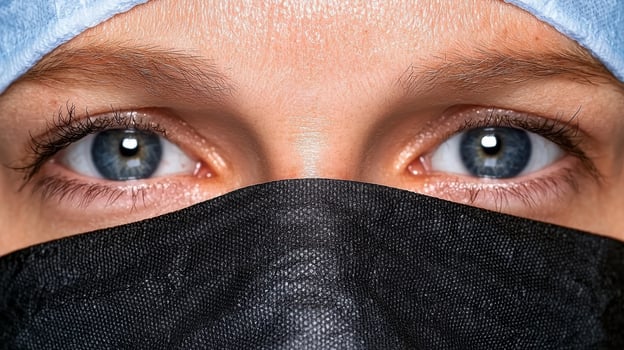 Close up of a healthcare worker wearing a mask photo