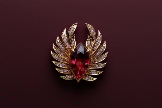 Elegant gold brooch with ruby gemstone and diamond accents photo