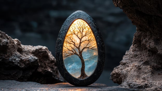 A tree inside a stone, a symbol of nature and life photo