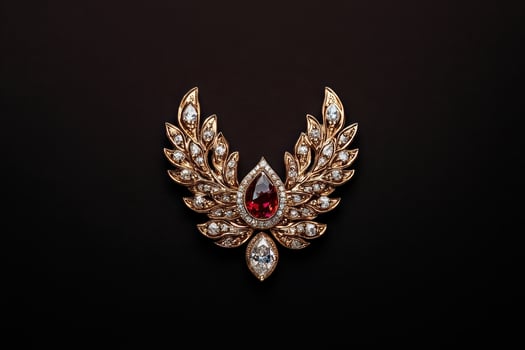 A gold and jewel encrusted brooch on a black background photo