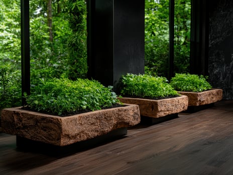Modern interior with plants in stone planters photo