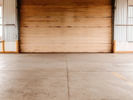 Warehouse interior with closed rolling door photo