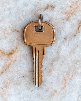 A brass key on a marble surface photo