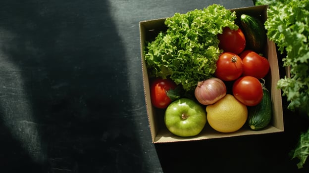 Fresh Vegetables and Fruits in a Box photo