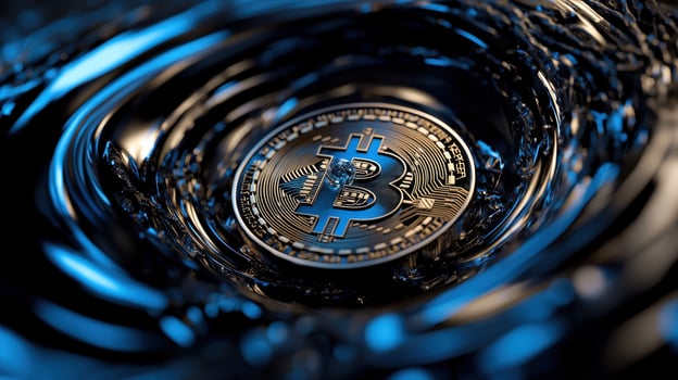 Bitcoin in water with blue background photo