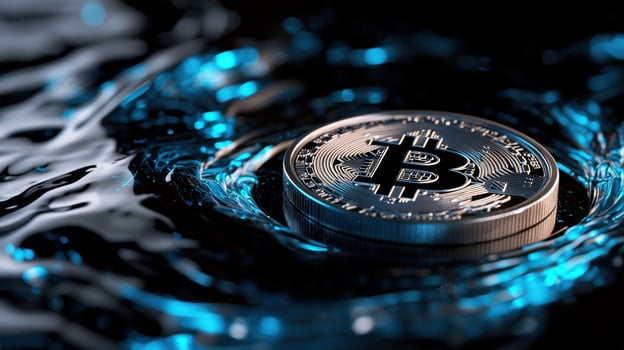 Bitcoin in water with blue light photo