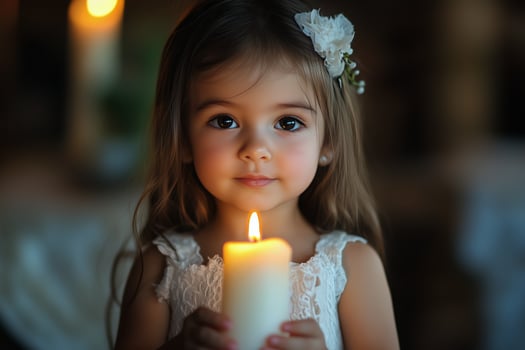 A little girl holding a lit candle photo