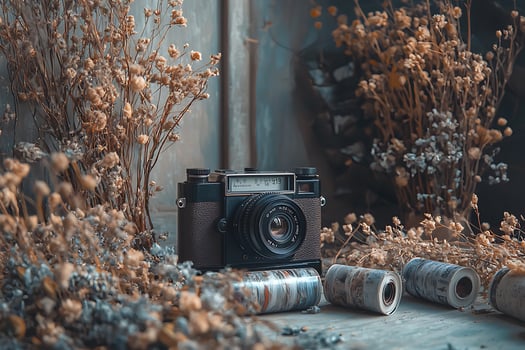 Old camera, flowers, flowers, flowers, flowers, flowers, flowers, flowers, flowers, photo
